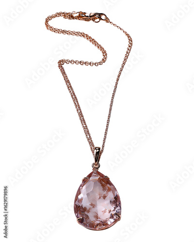 Elegant rose quartz pendant on a delicate chain necklace.