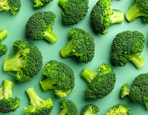 Fresh Broccoli Isolated on Green Background