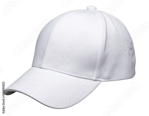 An - Mockup Casquette Blanche, Vue Légèrement Angulée, Fond Transparent.