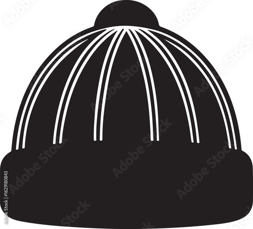 Warm Winter Knit Hat Icon Silhouette