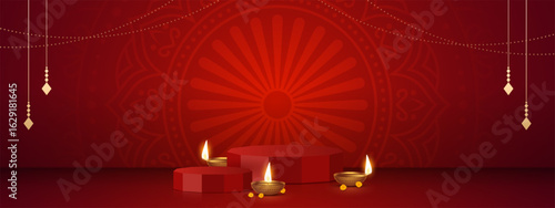 Podium Diwali Background Design. Diwali Dhamaka Sale Label Design with podium design. Diwali Offer Design Template Vector Layered illustration.