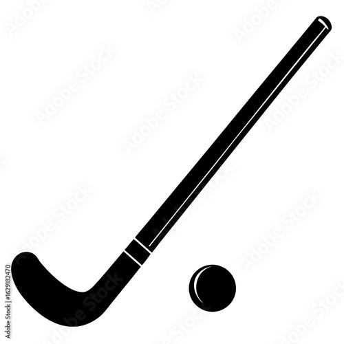 Black silhouette of a hockey stick and a puck on a white background representing the sport of hockey