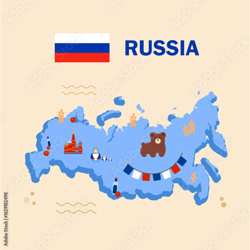 Russia map in modern minimalist style