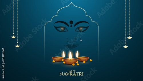 indian Hindu God durga Subh Navratri background. vector illustration design. Happy Navratri Design. Maa Durga mantra with face in Sanskrit Translation In English Happy Navratri and "Lord Shiva asked..