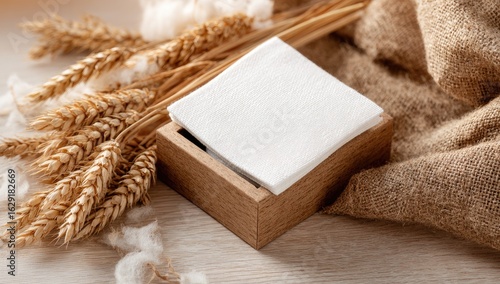 Wallpaper Mural White facial cleansing wipe in a wooden box, natural setting Torontodigital.ca