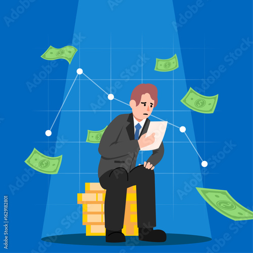 Man with headache – economic recession and financial crisis illustration