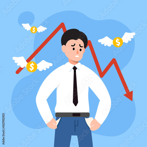 Depressed man – global recession and economic downturn concept illustration