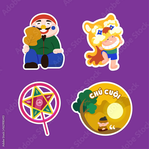 Mid-Autumn Festival sticker collection – traditional Vietnamese celebration illustration