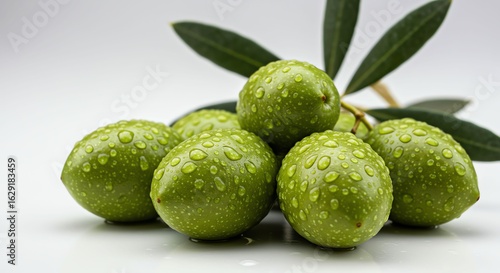 Wallpaper Mural Fresh Green Olives with Water Droplets on Leaves in Bright Lighting Torontodigital.ca
