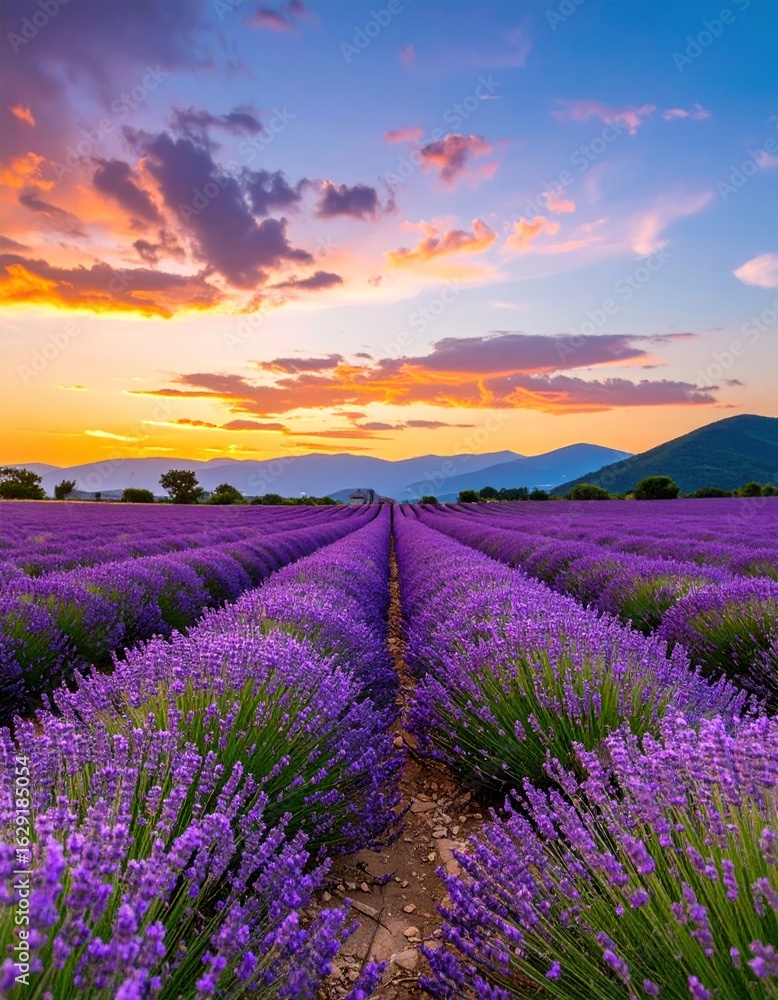 Obraz premium Lavender fields at sunset