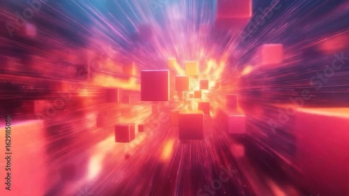 Red Cubes Energy Burst Abstract.