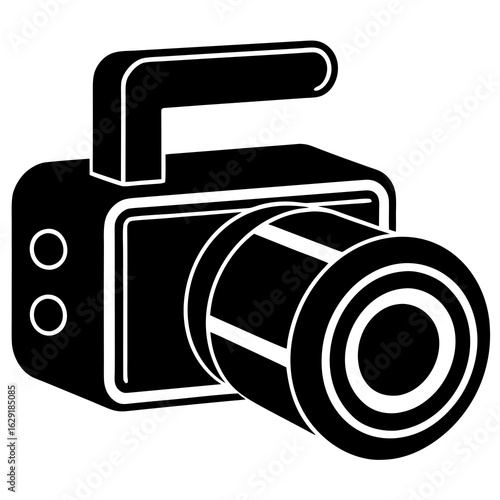Black silhouette icon of a handheld infrared thermometer with a digital display and lens on a white background