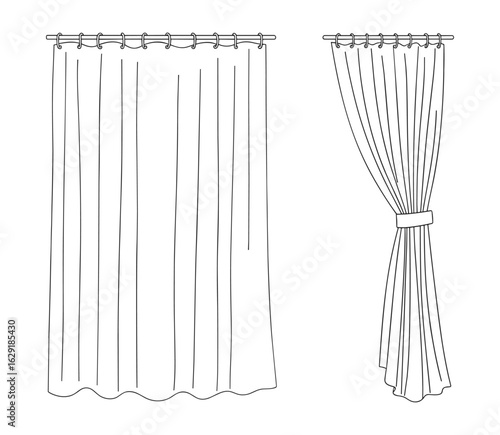 Stylized Drawing: Elegant Window Coverings, Draperies, and Curtains in Home Interior Decor
