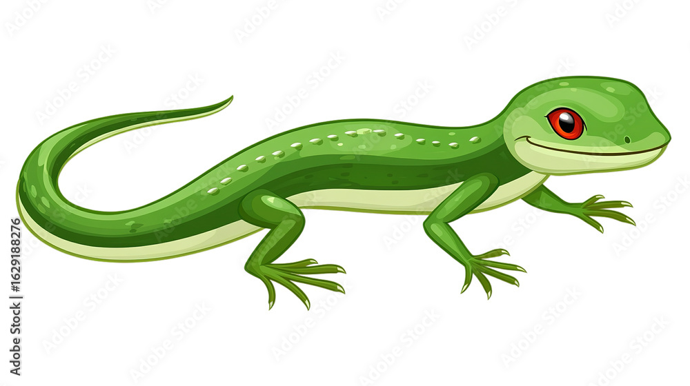 Obraz premium A vibrant green gecko with red eyes, detailed skin texture, and an expressive face is depicted in a side profile pose.