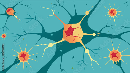 A closeup view of damaged nerve cells slowly repairing and regenerating under the influence of ketamine..