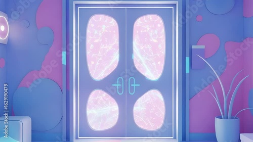 Abstract Pastel Room Interior With Neon Accents And Geometric Patterns In Pink And Blue Hues