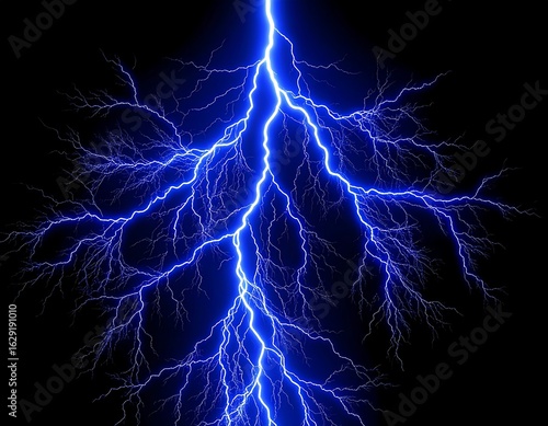 Glowing blue lightning bolt against a black background