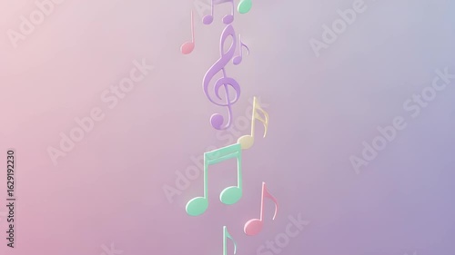 Floating Music Notes in Soft Pastel Colors on Gradient Background