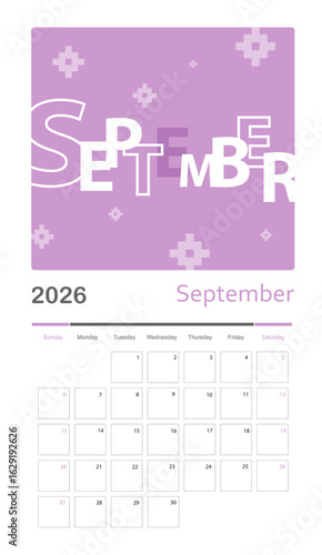 September 2026 Calendar. monthly calendar template.