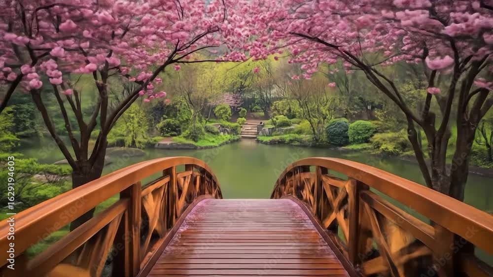 Cherry Blossom Bridge with Spring Garden. Cherry Blossom Bridge with Spring Garden.
