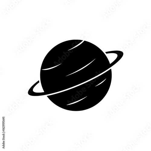 Celestial Silhouette: A stark, black silhouette of a planet, encircled by a prominent ring, evokes the mysteries and grandeur of the cosmos.