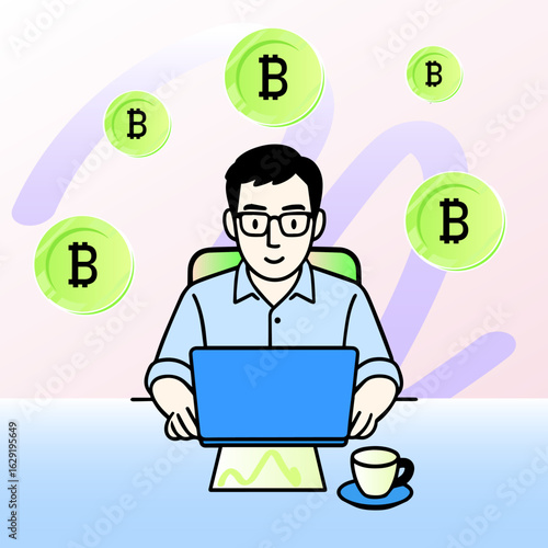 Businessman Mining Bitcoin Cryptocurrency Illustration