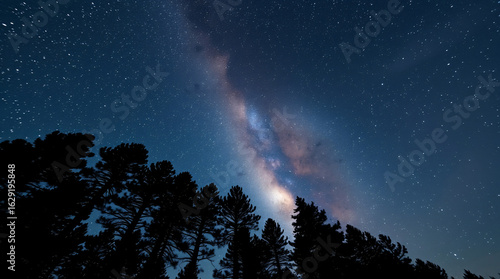 Brilliant Milky Way Display Over Quiet Forest Silhouette with Thousands of Stars Sparkling in Absolute Clarity