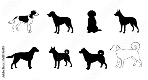 Diverse Canine Silhouettes: A curated collection of captivating dog silhouettes, expertly crafted to showcase various breeds, representing a diverse range of canine companions.