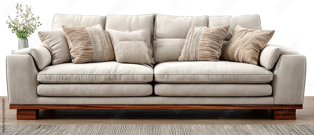 Obraz premium Light beige sofa with decorative pillows (2)