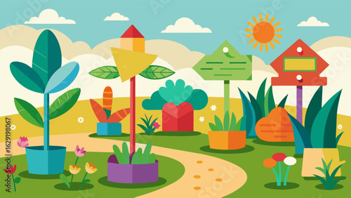 A community garden is established with the help of local artists who design and paint colorful and unique signs to label each plot and add a touch of.