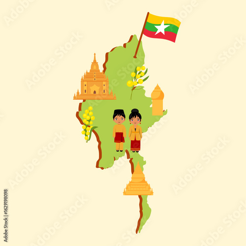 Illustrated Map of Myanmar – Explore the World Series