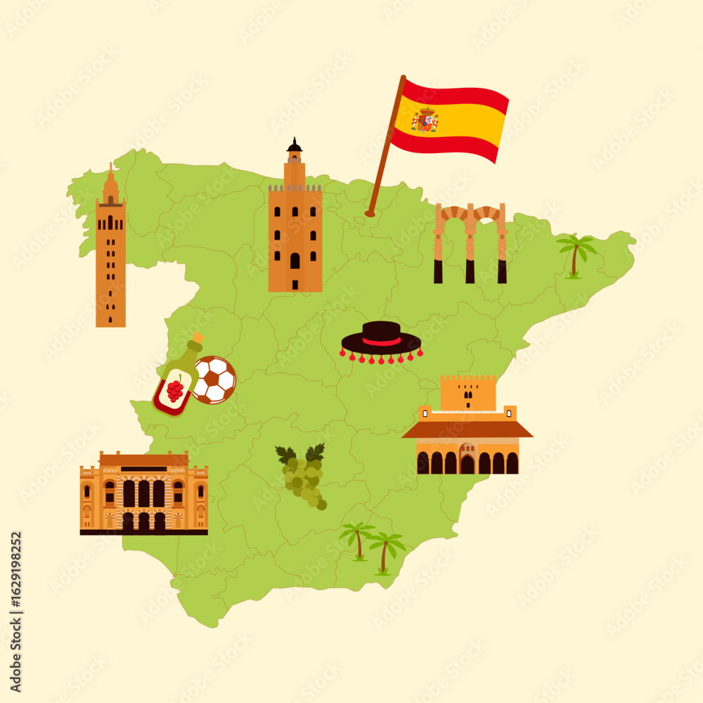 Fototapeta premium Illustrated Map of Spain – Explore the World Series