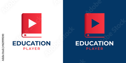 Book Logo Vector with Play Icon Symbol Design Template. Book, Education Media Logo Design Vector. Logo Design Vector Template of Book, Education, Play, Media, Channel. 1.eps