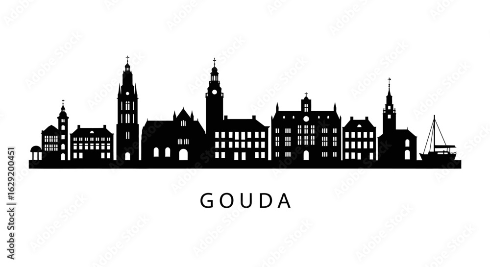 Fototapeta premium Gouda Skyline Silhouette with Netherlands.