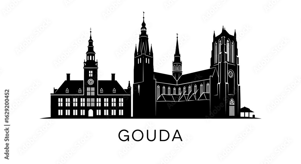 Naklejka premium Gouda Skyline Silhouette with Netherlands. (1)