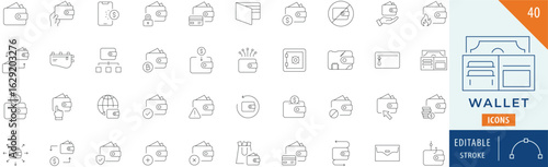 Wallet icon collection set. Editable stroke.