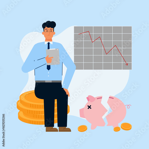 Economic Recession and Job Loss Illustration – Financial Crisis Concept