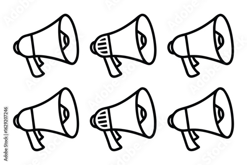 Megaphone outline icon vector set on transparent background
