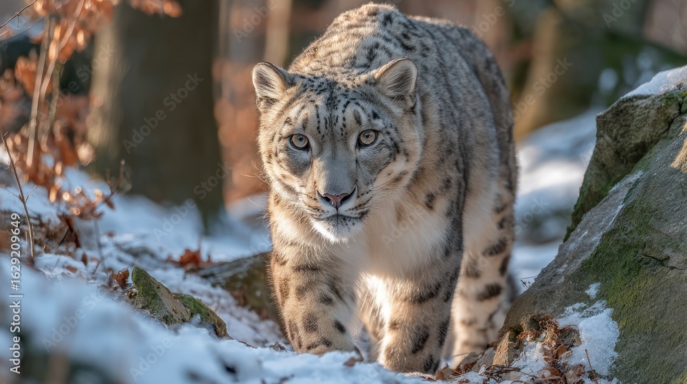 Fototapeta premium Snow leopard in winter forest