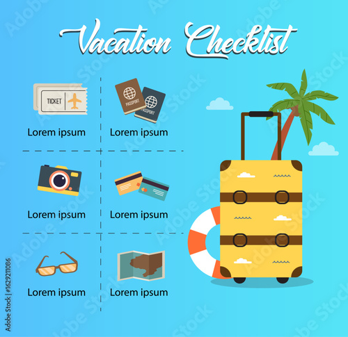 Beach Travel Checklist Illustration – Essentials to Pack for Vacation