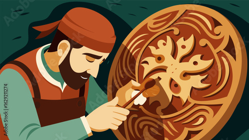 A closeup shot of a skilled woodworker carving intricate designs into a wooden ornament destined to be hung on a loved ones tree for years to come..