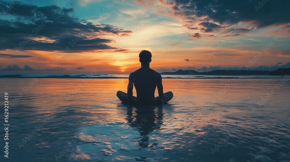 custom made wallpaper toronto digitalSilhouette of a man meditating on the beach at sunset.