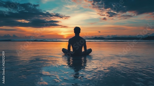 Wallpaper Mural Silhouette of a man meditating on the beach at sunset. Torontodigital.ca
