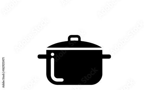 Black cooking pot with lid and handles on white background