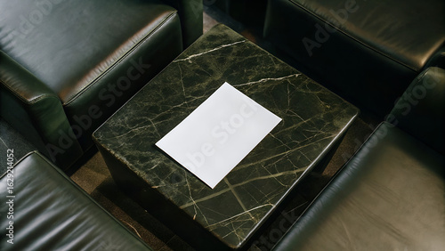 Blank Paper Mockup on Marble Table in Cozy Interior	