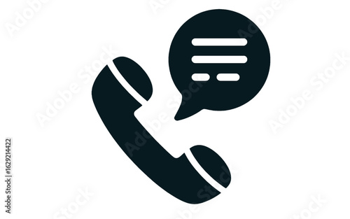 Dark blue telephone handset with speech bubble icon