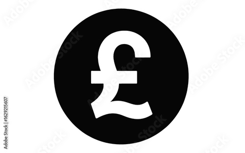 White pound sterling symbol inside a black circle currency