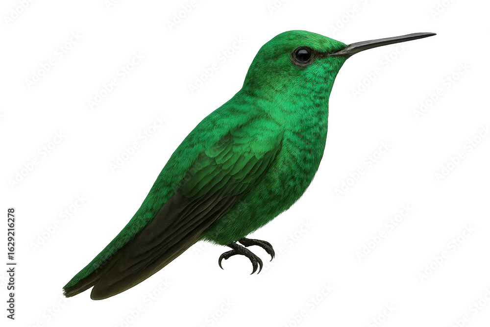 Fototapeta premium Green hummingbird perching with transparent background, perfect for easy integration into any design project