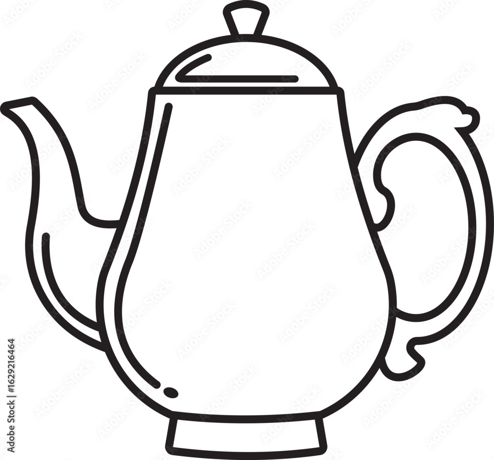 Fototapeta premium Classic Teapot Outline Illustration vector line art logo icon black and white