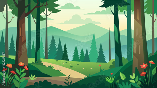 A dense forest filled with tall trees and scented with wildflowers providing an escape from the chaos of city life and a chance to reconnect with.